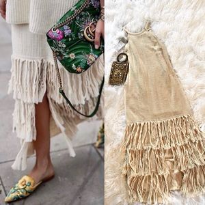 ZARA BEIGE CASUAL COCKTAIL DRESS WITH FRINGE